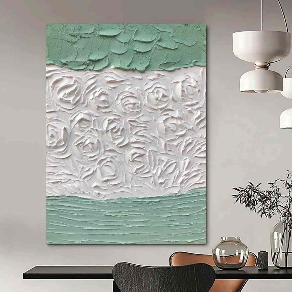 Floral_Green_White_Textured_Abstract_Artwork_VCR9J wall art
